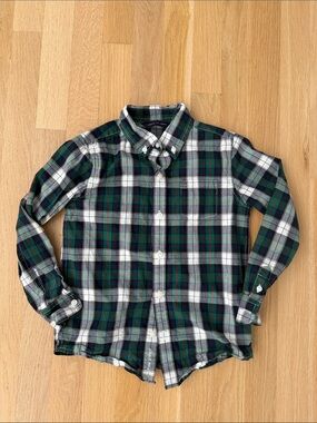 Janie and Jack Green, Black & White Plaid Button-Down Shirt